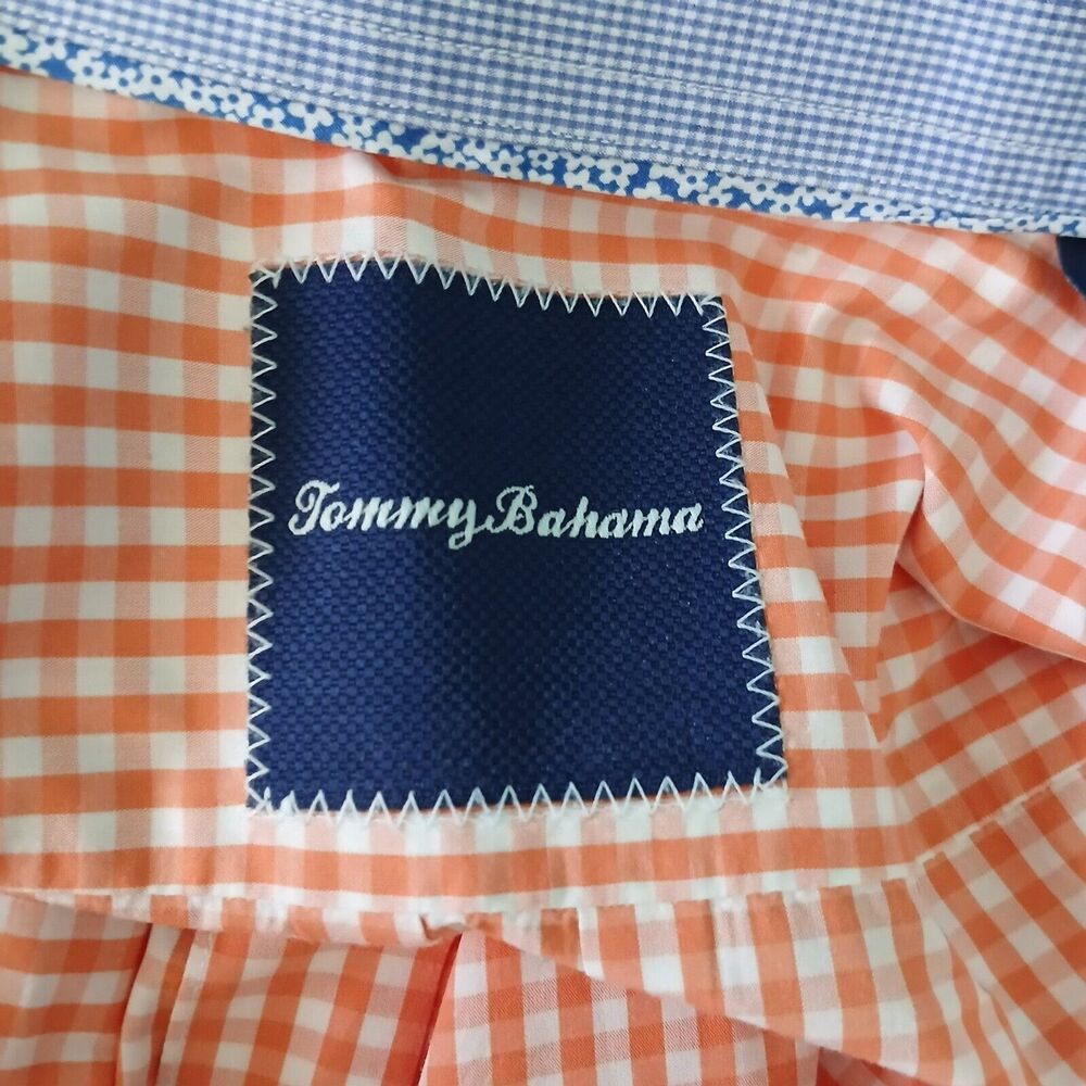 Tommy Bahama Dress Shirt Men L Orange Check Long Sleeve Button Up Pima Cotton - Picture 7 of 15